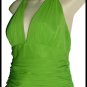 New NWT $310 Carmen Marc Valvo Collection Green Silk Ruched Halter Top 10 L