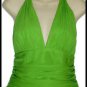 New NWT $310 Carmen Marc Valvo Collection Green Silk Ruched Halter Top 10 L