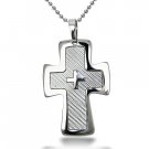 Stainless Steel Cross Pendant with White Carbon Fiber - P30147