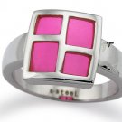 Stainless Steel Ladies Ring w/ Pink Resin Inlay - R32002