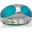 Stainless Steel Ladies Ring w/ Blue Resin Inlay - R32016