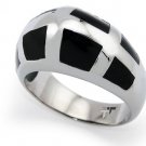 Stainless Steel Ladies Ring w/ Black Resin Inlay - R32020