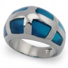 Stainless Steel Ladies Ring w/ Aqua Marine Resin Inlay - R32021