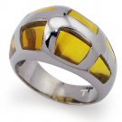 Stainless Steel Ladies Ring w/ Amber Resin Inlay - R32022