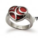 Ladies Heart Stainless Steel Ring w/ Red Resin Inlay - R32023