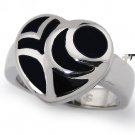 Ladies Heart Stainless Steel Ring w/ Black Resin Inlay - R32026