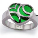 Ladies Heart Stainless Steel Ring w/ Green Resin Inlay - R32027