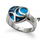 Ladies Heart Stainless Steel Ring w/ Blue Resin Inlay - R32028