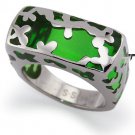 Stainless Steel Women's Ring w/ Green Resin Inlay - R32031