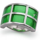 Stainless Steel Women's Ring w/ Green Resin Inlay - R32037