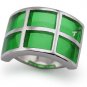 Stainless Steel Women's Ring w/ Green Resin Inlay - R32037