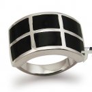 Stainless Steel Women's Ring w/ Black Resin Inlay - R32038