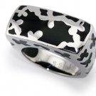 Stainless Steel Women's Ring w/ Black Resin Inlay - R32040