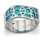 Stainless Steel Women's Ring w/ Aqua Marine Resin Inlay - R32042