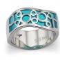 Stainless Steel Women's Ring w/ Aqua Marine Resin Inlay - R32042