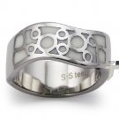 Stainless Steel Women's Ring w/ White Resin Inlay - R32043