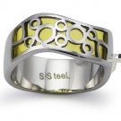 Stainless Steel Women's Ring w/ Yellow Resin Inlay - R32046