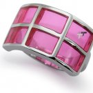 Stainless Steel Women's Ring w/ Pink Resin Inlay - R32047