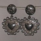 silver heart vintage style post pierced earings