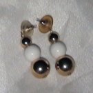 Gold & white beaded drop pierced earings