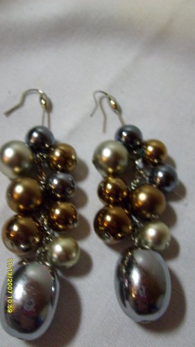 brown & silver dangley hook earings