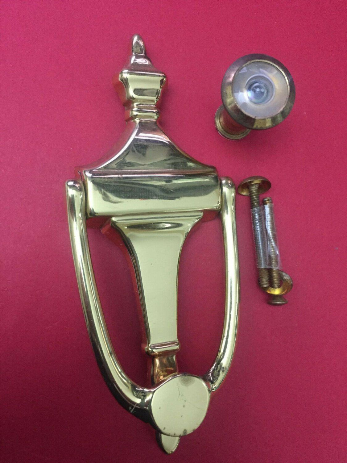 Vintage 6.75 in. Solid Brass Traditional Door Knocker & Viewer