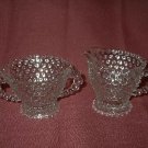 Vintage Duncan & Miller Hobnail Clear Glass Creamer and Sugar Bowl