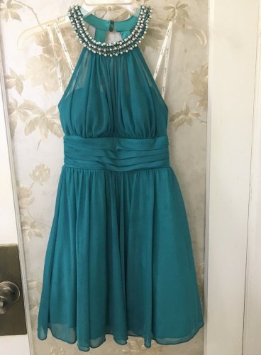 Speechless Junior Sleeveless Embellished Ruched Fit & Flare Green Dress-Size 0