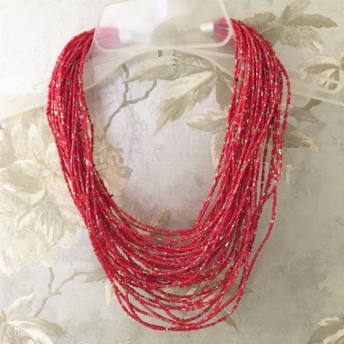 Red/Pink Seed Bead Multistrand Statement Necklace