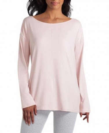 H Halston Studio Stretch Long Sleeve Tee Shirt, Soft Blush - Size Large,NWT