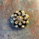 Vintage Rhinestone & Faux Pearl Starburst Goldtone Brooch Pin