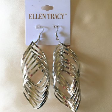 Ellen Tracy Silvertone Dangle Pierced Earrings-NWT