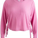 LOVE FIRE Womens Pink Stretch Ribbed Long Sleeve Crew Neck Top- Plus Size 2X