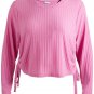 LOVE FIRE Womens Pink Stretch Ribbed Long Sleeve Crew Neck Top- Plus Size 2X