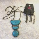 Paparazzi Desert Mason Jewelry Set Blue Pendant Necklace And Earrings-New