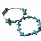 Faux Turquoise Blue Stone Crosses Bracelets-Lot Of 2
