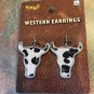 Spirit Western Cattle/Cow Dangle Cowhide Hook Earrings-NWT