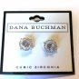 Dana Buchman Halo Cubic Zirconia Silvertone Stud Earrings 3/8"-New
