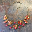 Orange/Pink Caboshon And Beaded Wire Statement Necklace