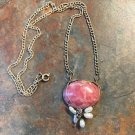 Pink Wire Wrapped Gemstone Silvertone  Pendant Necklace