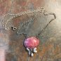 Pink Wire Wrapped Gemstone Silvertone  Pendant Necklace