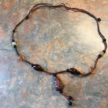 Artisan Made Beaded Cord Pendant Necklace