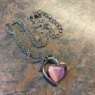 Heart Shaped Pink Cat Eye & Rhinestone Pendant Silvertone Necklace Heart Shaped Pink Cat Eye & Rhinestone Pendant Silvertone Necklace