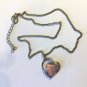 Heart Shaped Pink Cat Eye & Rhinestone Pendant Silvertone Necklace