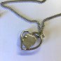 Heart Shaped Pink Cat Eye & Rhinestone Pendant Silvertone Necklace