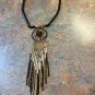 Black & Goldtone Filigree Pendant Chain Tassel Necklace
