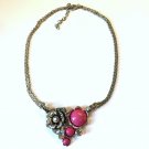 Silvertone Pink Bead And Rhinestone Double Chain Necklace