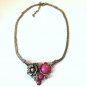 Silvertone Pink Bead And Rhinestone Double Chain Necklace