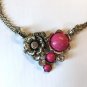 Silvertone Pink Bead And Rhinestone Double Chain Necklace