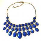 Royal Blue Faceted Bead Goldtone Bib Statement Necklace